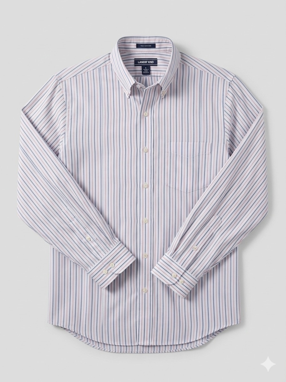 Lands' End Men’s Pink and Blue Striped Button-Down Shirt